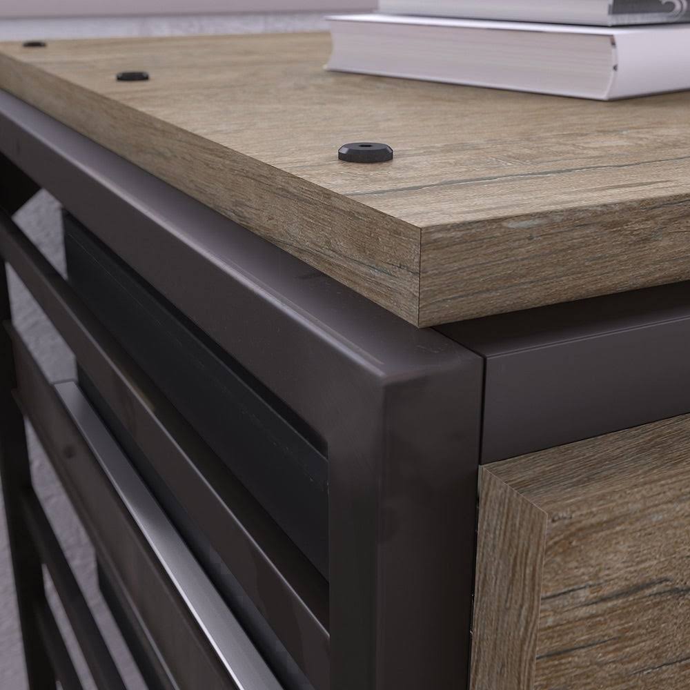 White L Shaped Industrial Desk with File Cabinets F932