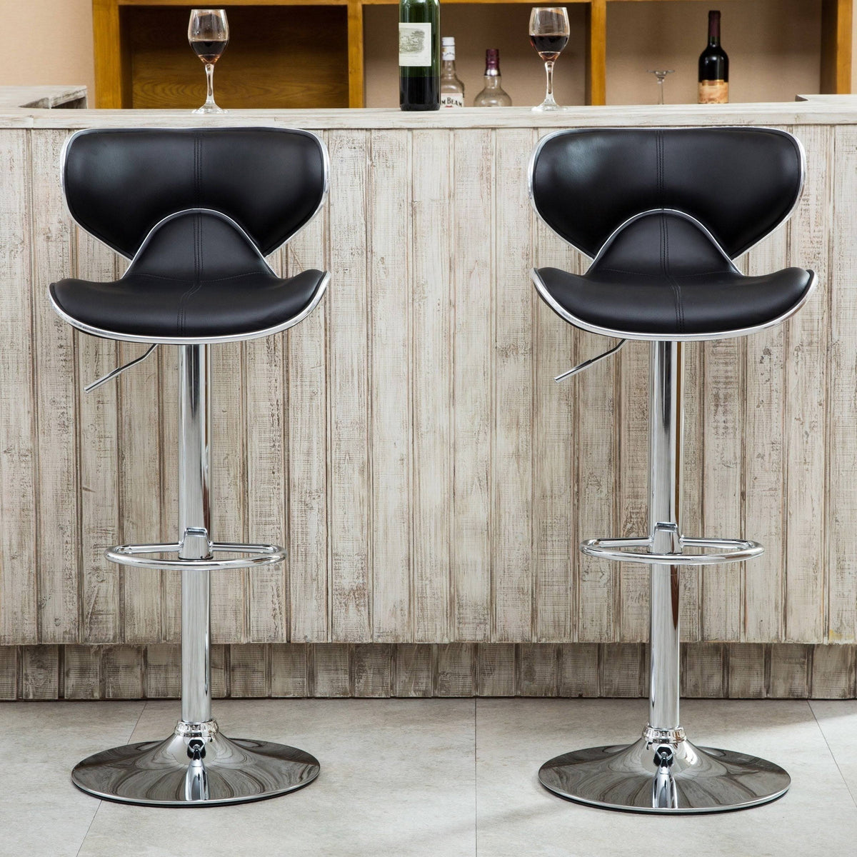 Brown Leatherette Adjustable Swivel Barstool Set of 2 Y1813