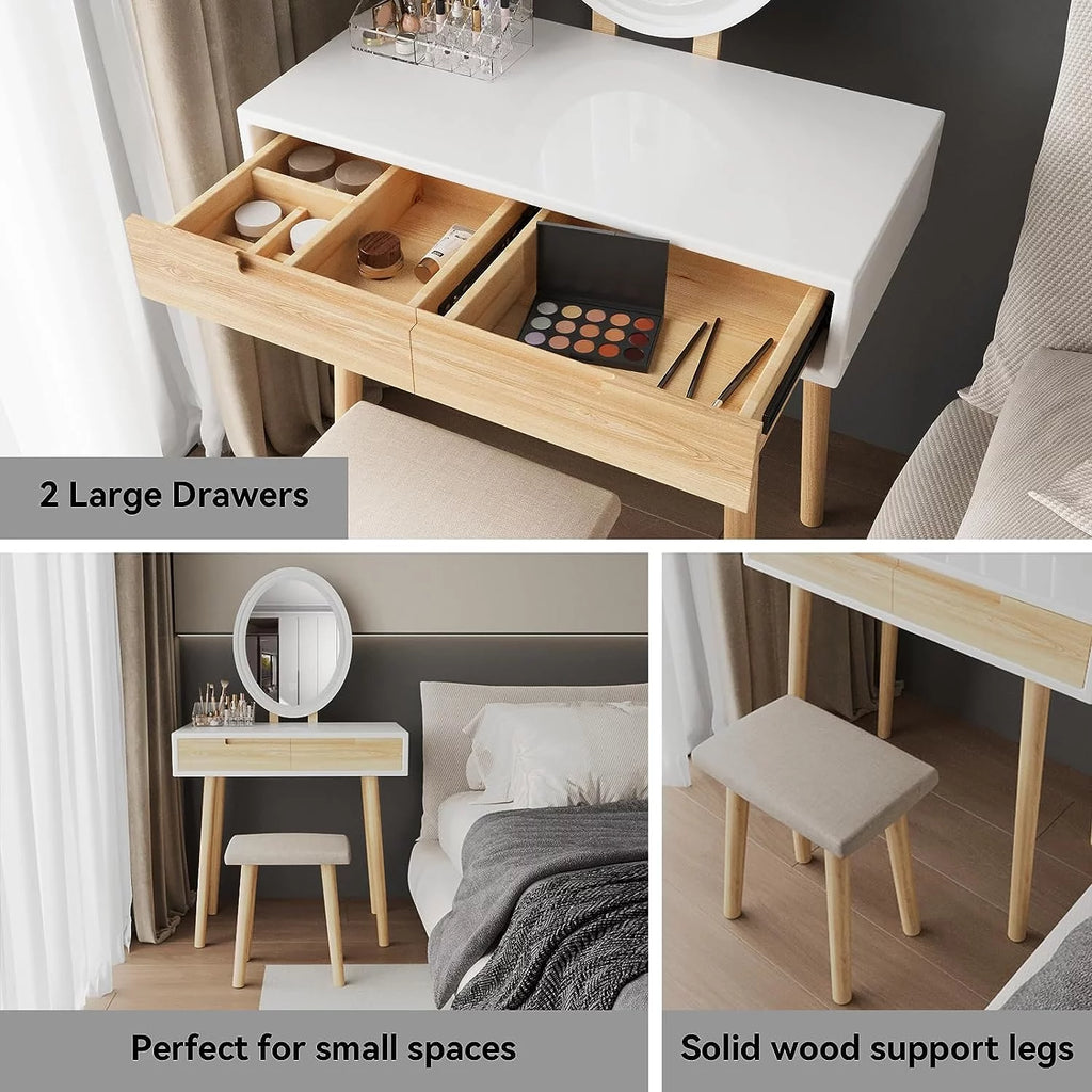 31.5'' Makeup Vanity Desk with Oval Mirror and Stool V814