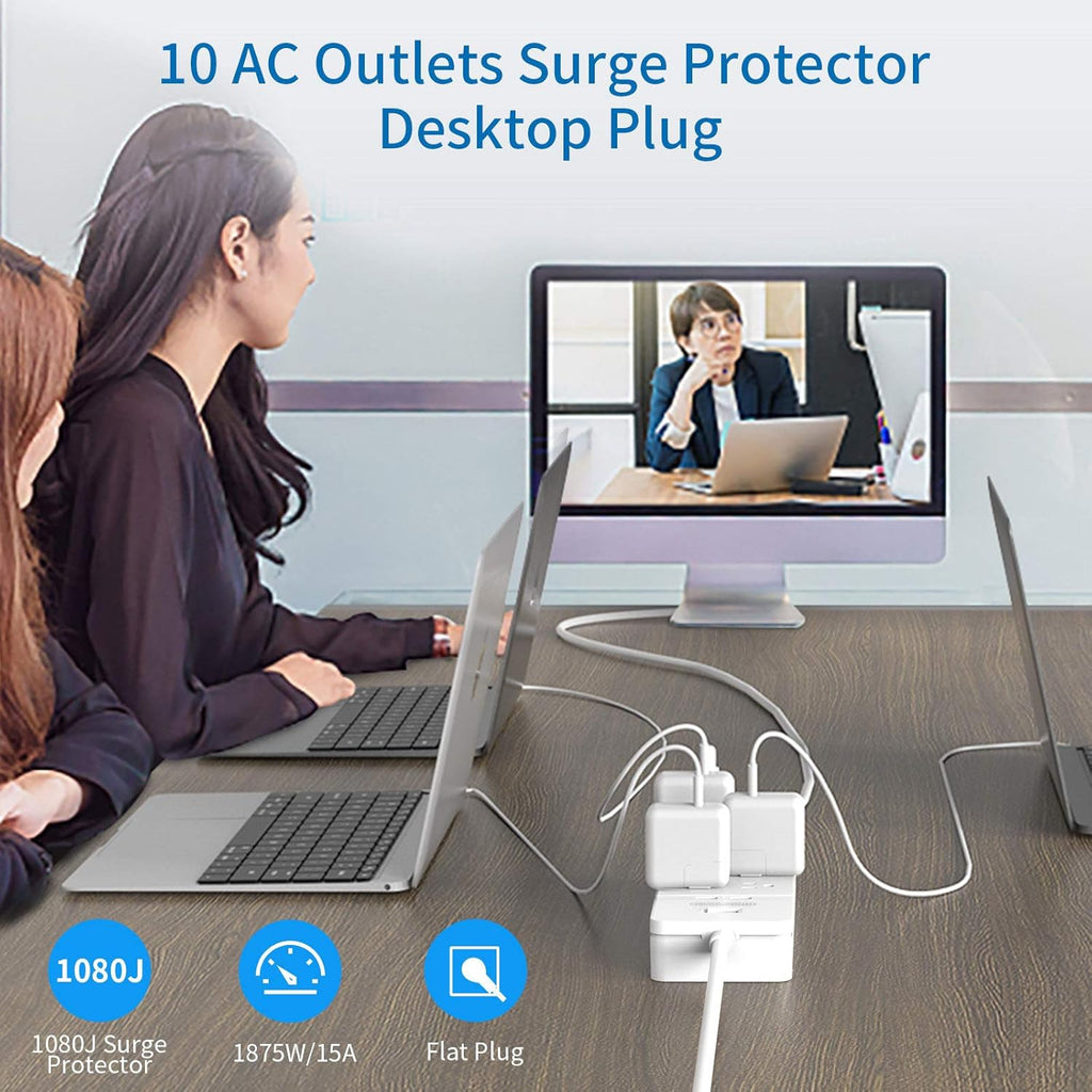 25 Ft Extension Cord Surge Protector with 10 Outlets 2 USB, Pack of 2 T350807