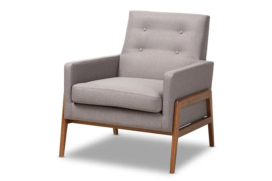 Light Grey Fabric Upholstered Walnut Wood 3-Piece Living Room Set I696