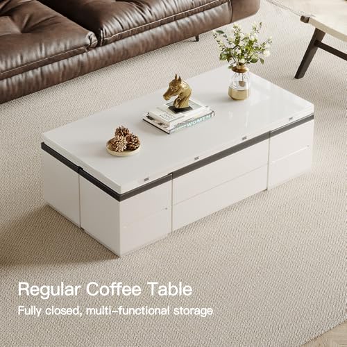 White Lifting Top Coffee Table with Four Stools C11647