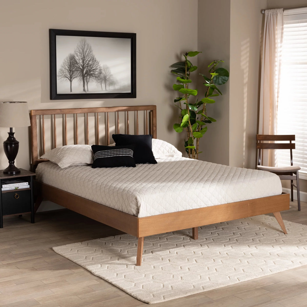 Full Ash Walnut Wood Platform Bed C1129