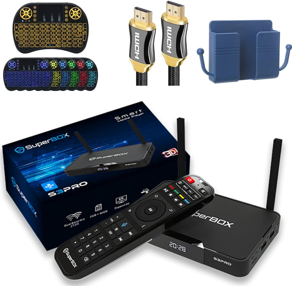 SuperBox S3 Pro with Voice Remote, Backlit Mini Keyboard & 8K HDMI Cable (2GB RAM + 32GB ROM) Z555