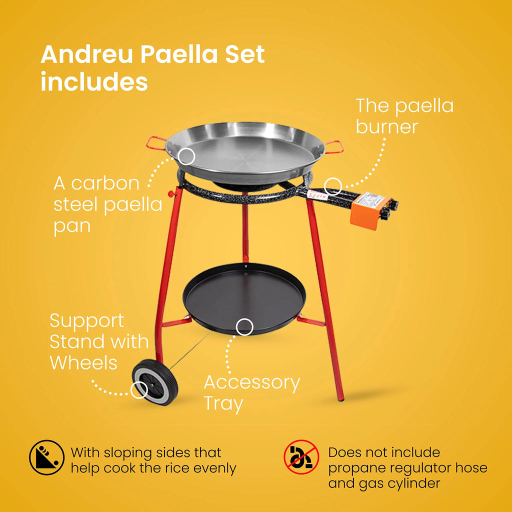12 Servings Carbon Steel Outdoor Paella Pan Set with Burner and Legs W69492
