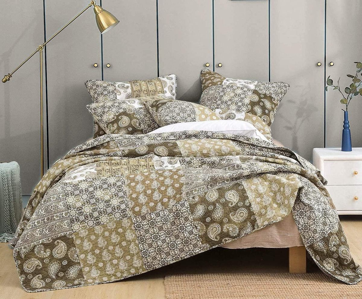 Bohemian Cotton Real Patchwork Floral Quilt Bedspread Reversible Multi-Colorful Rustic Quilted Coverlet Set Queen 3-Pieces O5953