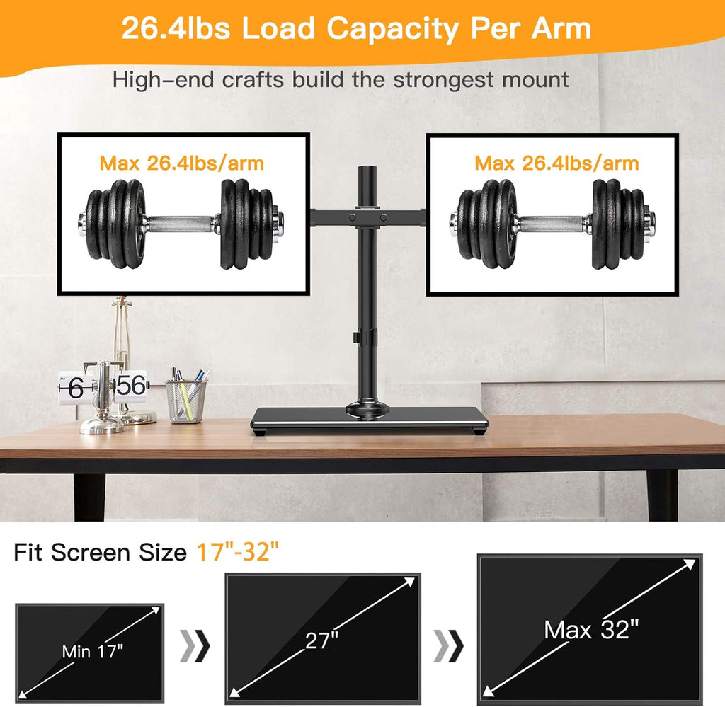 Dual Monitor Stand with Glass Base, Height Adjustable Two Arm Monitor Mount, Heavy Duty, Pack of 2 H22079