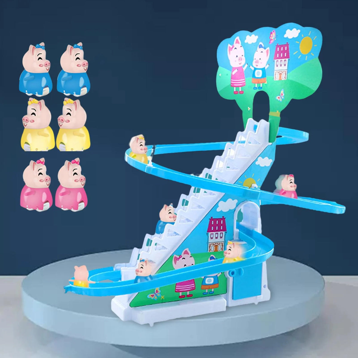 6 s Electric Climbing Stair Toy with LED Flashing Lights Children's Roller Coaster Toy Set E856731