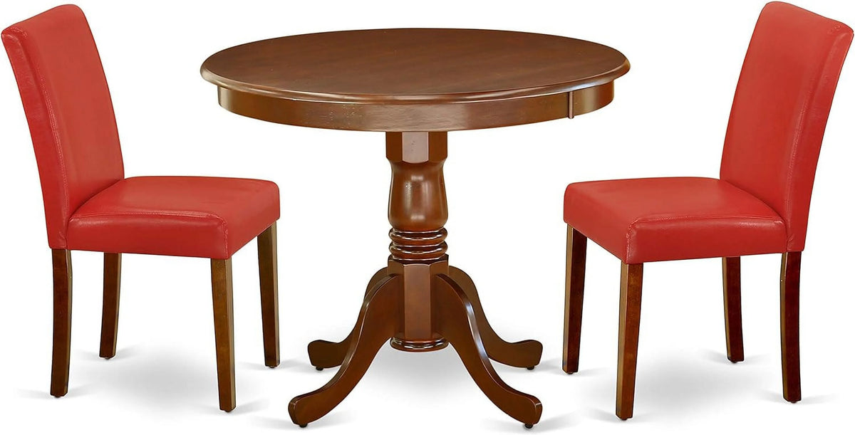 3 Piece Dinette Set with Round Table and 2 Faux Leather Chairs T119815