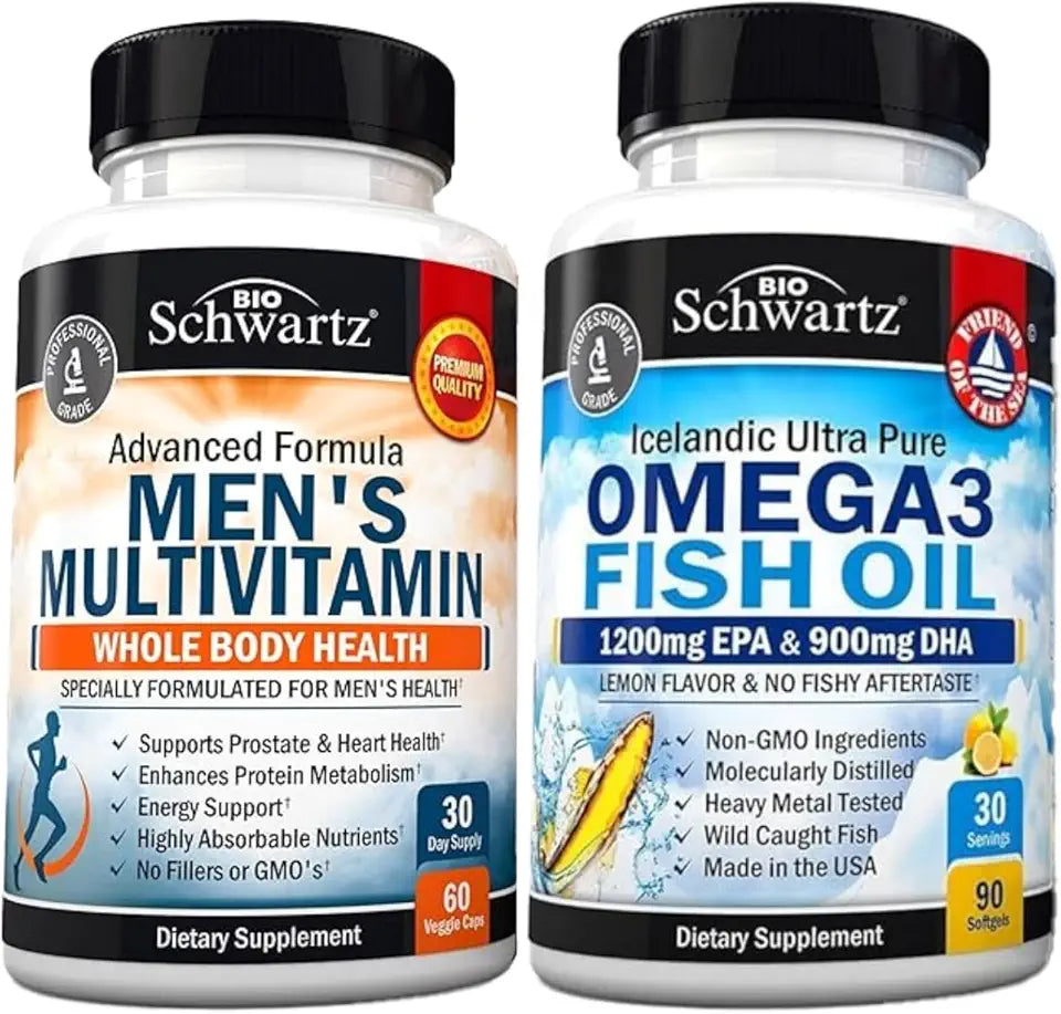 Men's Multivitamin with Vitamin C A B D3 E and Zinc Plus Omega 3 Fish Oil Softgels P44222
