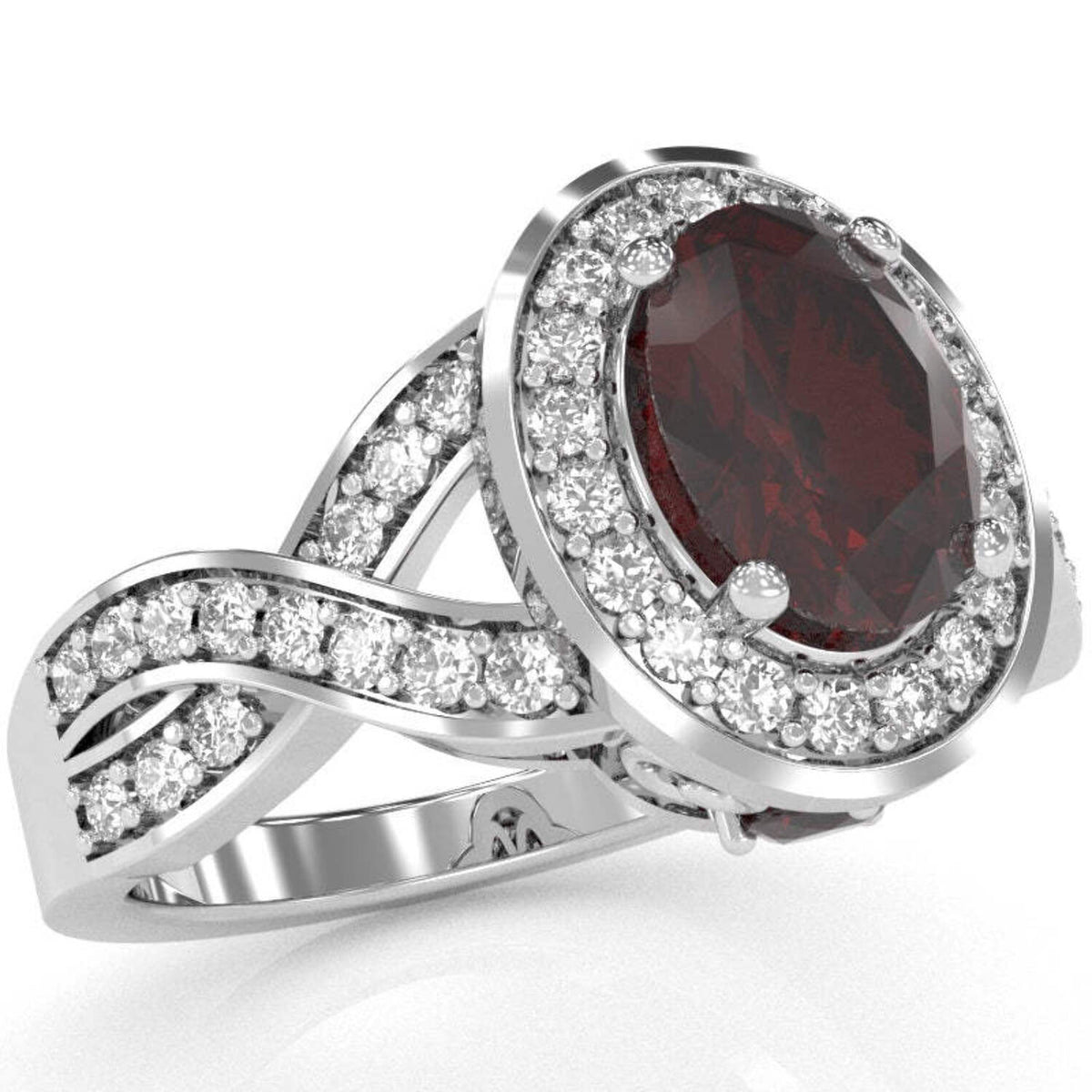 14k White Gold Garnet Diamond Engagement Ring F171