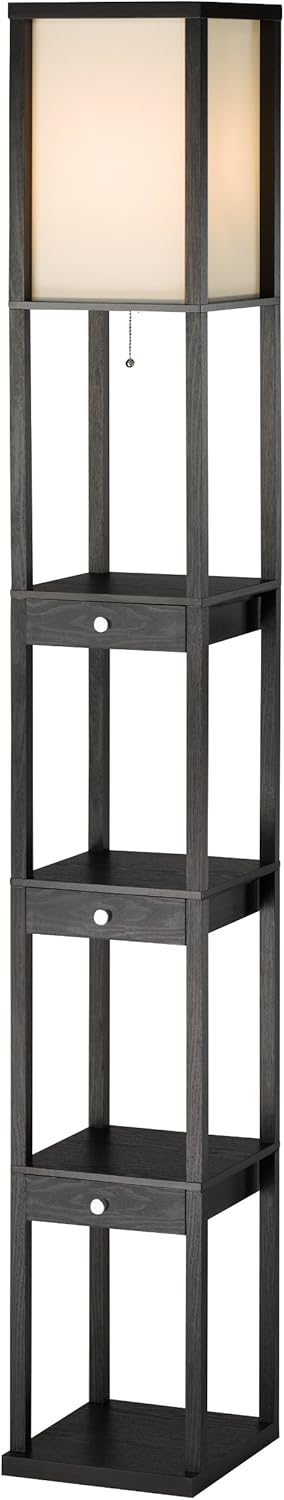 Three Drawer Shelf Lamp, 72 in, 150W Incandescent/ 150W CFL, Black PVC Veneer on MDF, 1 Floor Lamp H7555