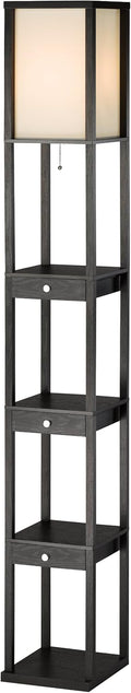 Three Drawer Shelf Lamp, 72 in, 150W Incandescent/ 150W CFL, Black PVC Veneer on MDF, 1 Floor Lamp H7555
