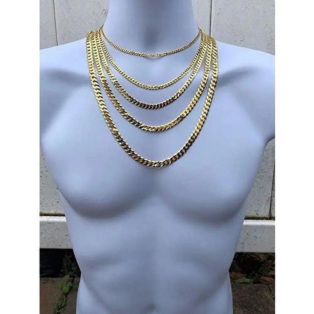 14k over solid 925 sterling silver flat cuban chain necklace J53676