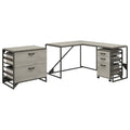 White L Shaped Industrial Desk with File Cabinets F932