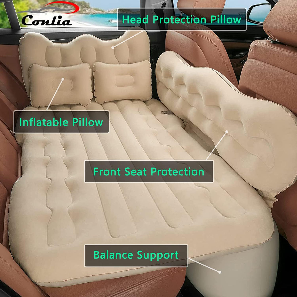 Beige Inflatable Car Air Mattress with Air Pump H404
