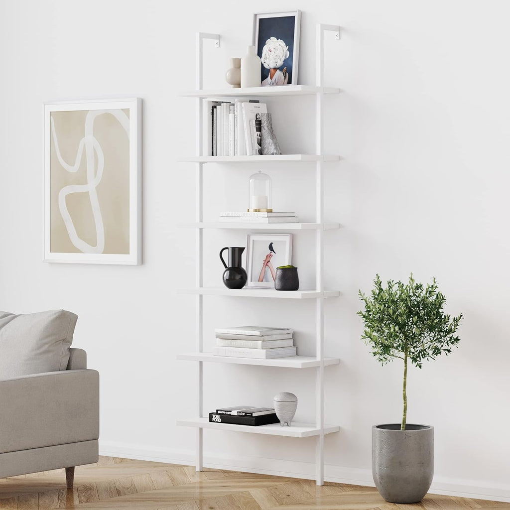 White 3-Shelf Wall Mount Bookshelf with Metal Frame N32509