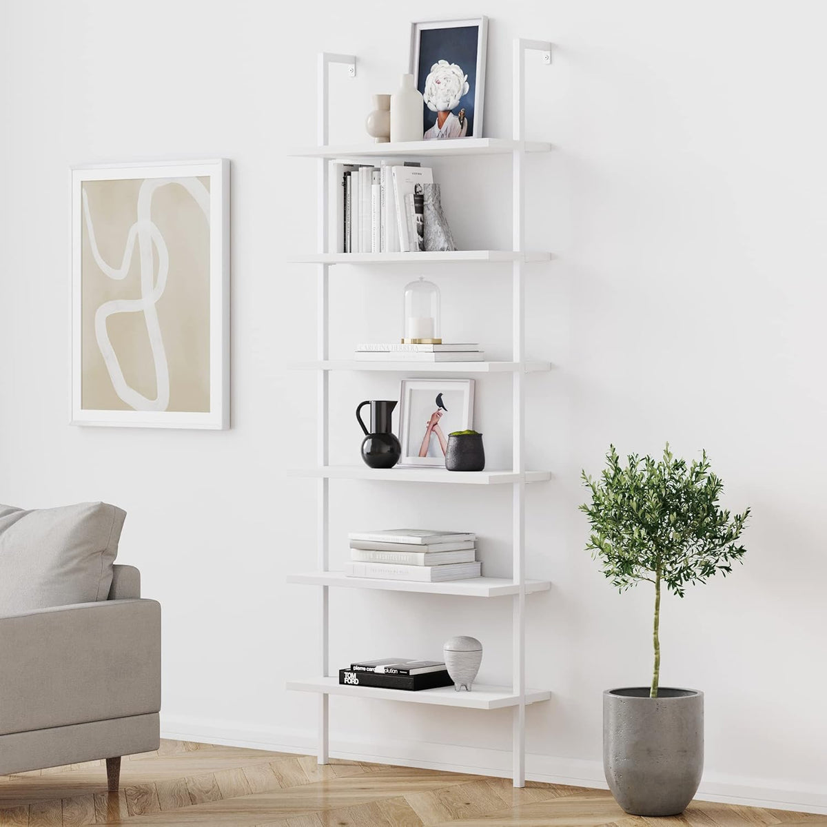 White 3-Shelf Wall Mount Bookshelf with Metal Frame N32509