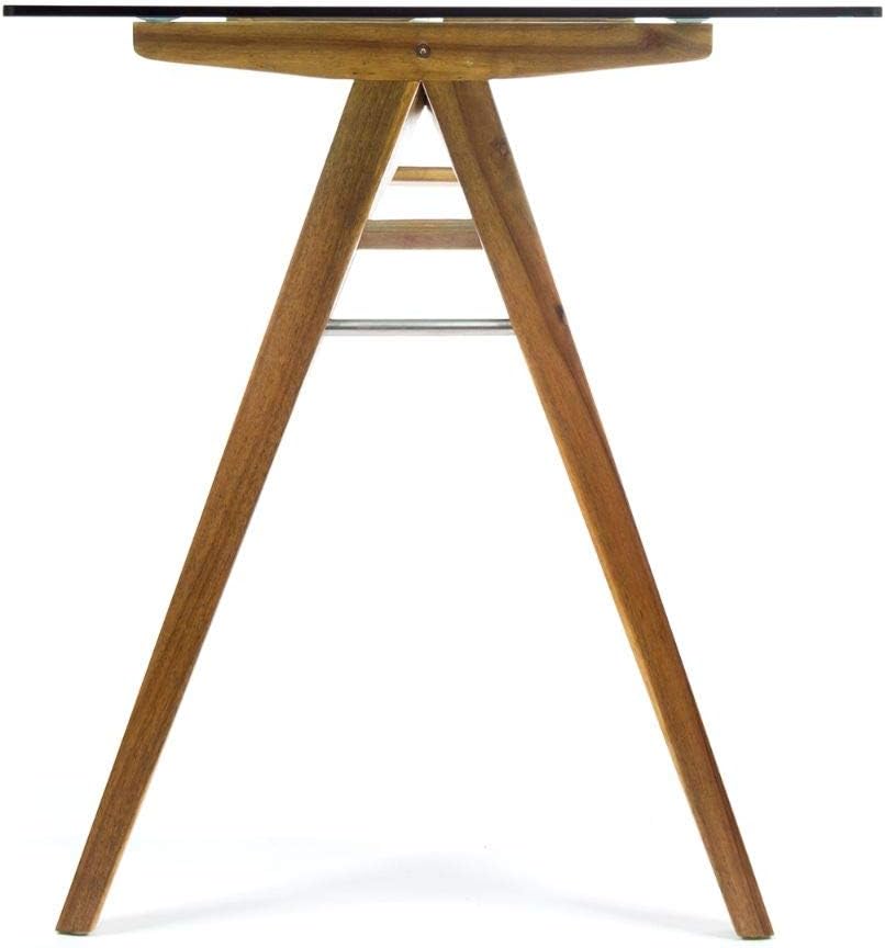 Mid-Century Tempered Glass Desk with Acacia Wood Frame Y870