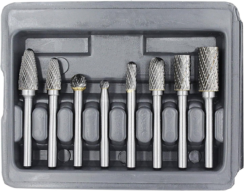 Carbide Burr Set with 1/4'' Shank 8pcs Double Cut Solid Carbide Rotary Burr Set C489