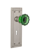 Satin Nickel Mission Door Knob with Crystal Emerald Glass G83360