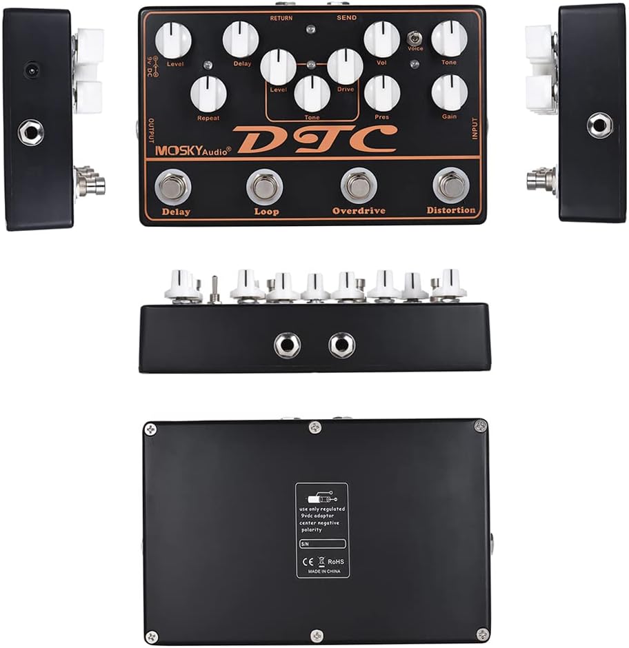 4-in-1 Electric Guitar Effects Pedal Distortion Overdrive Loop Delay D12342