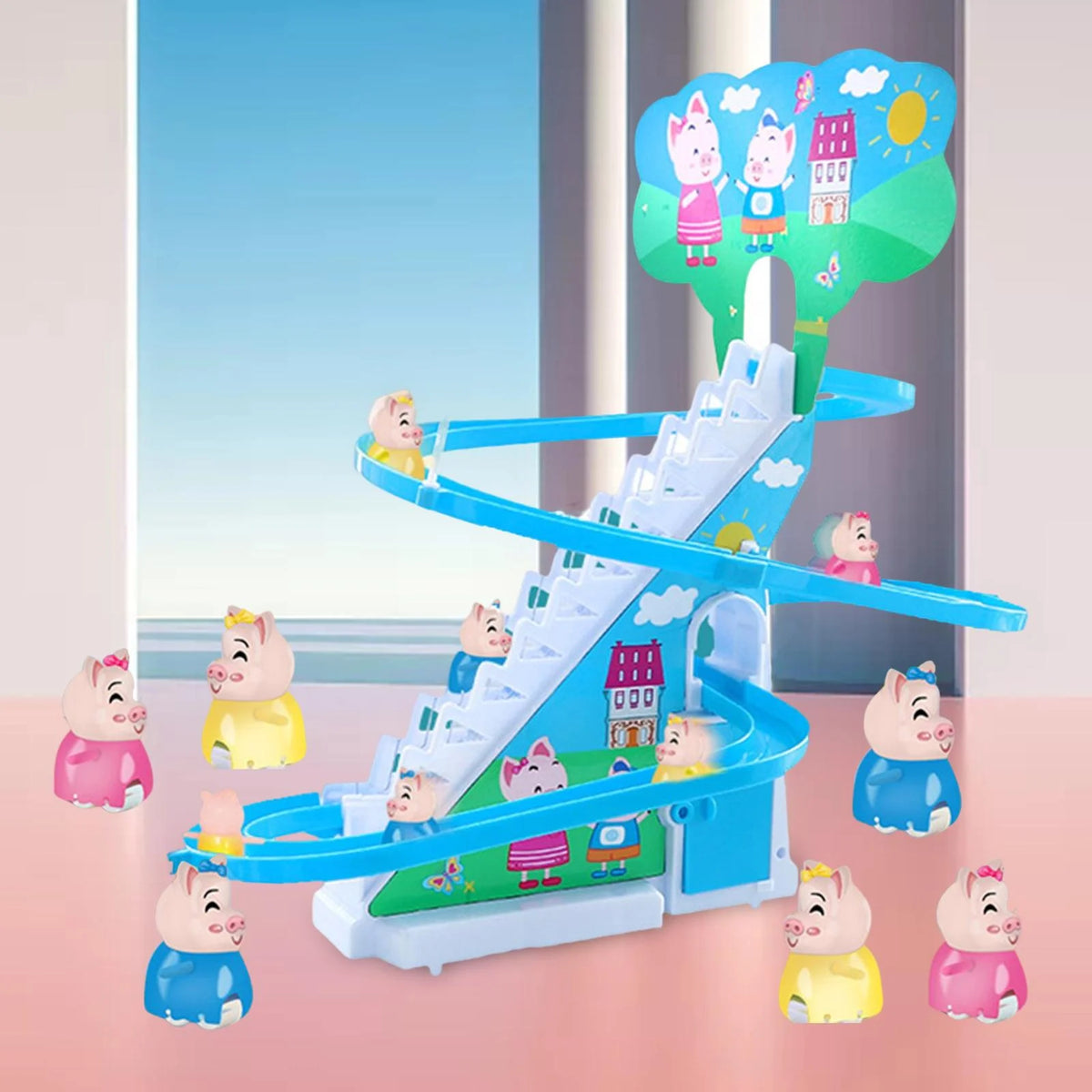 6 s Electric Climbing Stair Toy with LED Flashing Lights Children's Roller Coaster Toy Set E856731