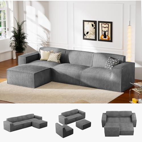 Oversized Deep U Shaped Modular Corduroy Sectional Sofa with Ottoman Q74352