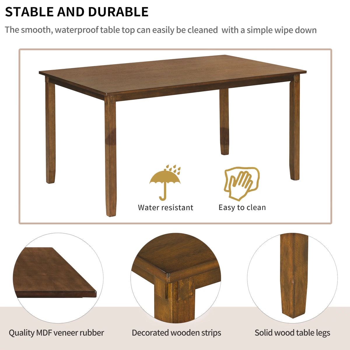 6-Piece Wooden Dining Table Set with 4 Chairs and Bench S80421