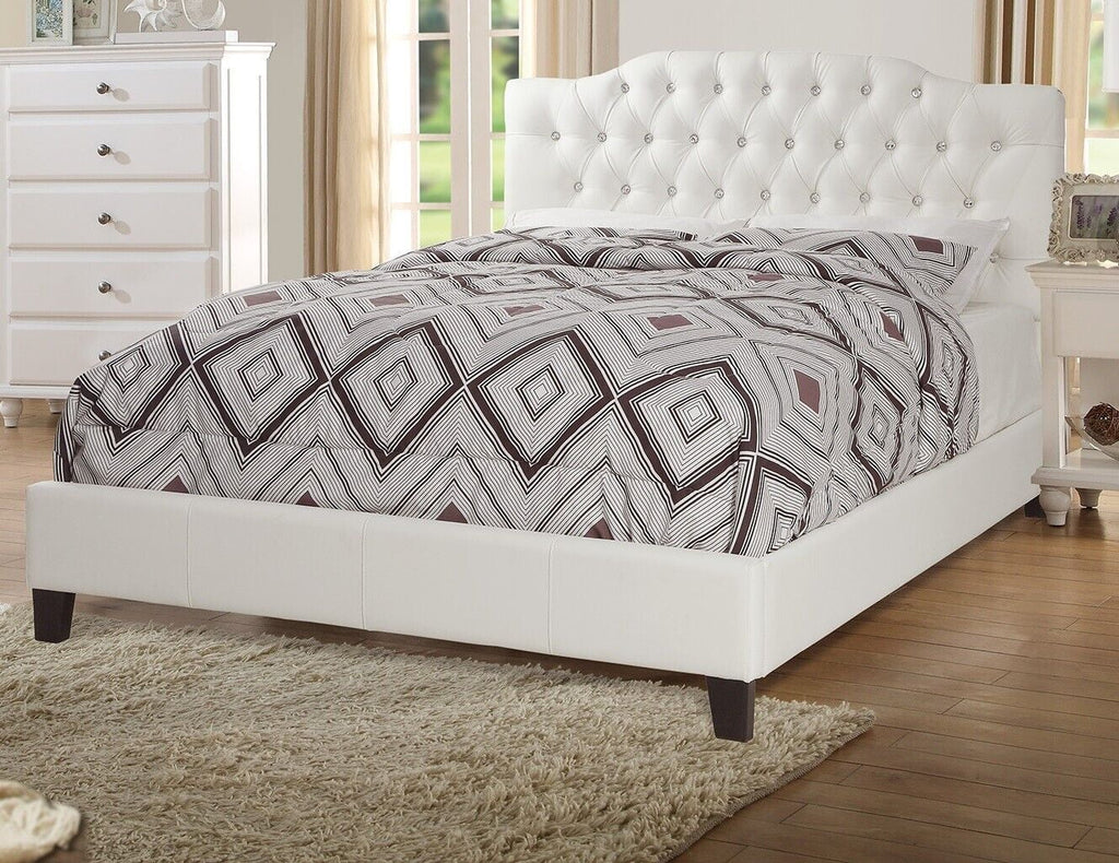 King Size Bed with 2 Nightstands White Faux Leather I7495