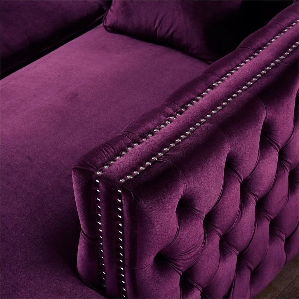 Purple Velvet Sectional Sofa with Right Facing Chaise V6404