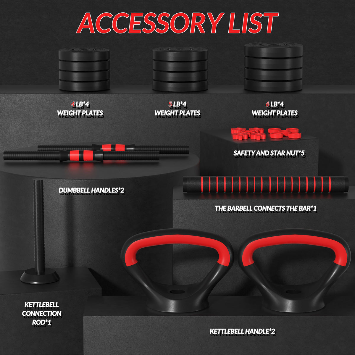 60LB 4-in-1 Adjustable Dumbbell Barbell Kettlebell Set I60583