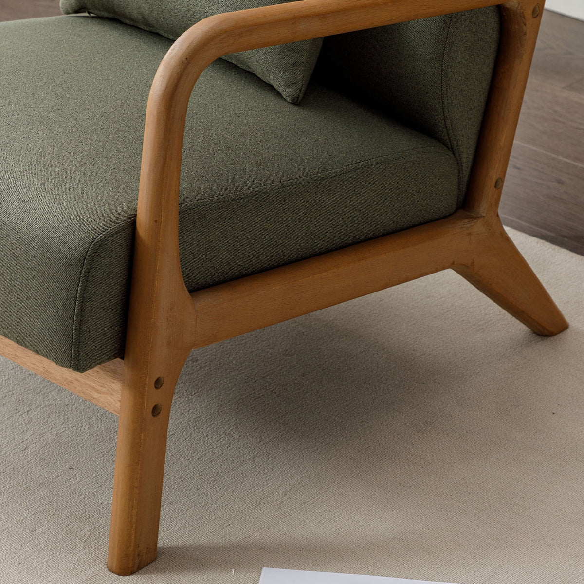 Mid-Century Modern Green Upholstered Accent Chair with Pillow C62308