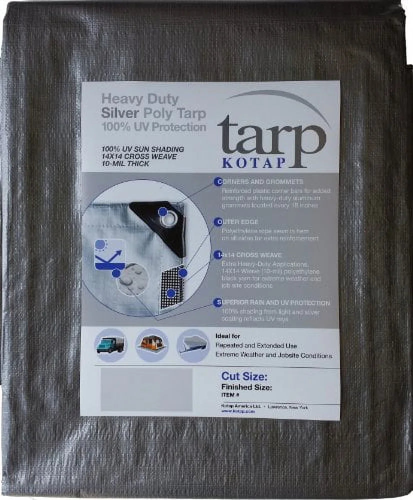 Heavy-Duty 14 by 14 Cross Weave UV Blocking 10-mil Silver Poly Tarp W803