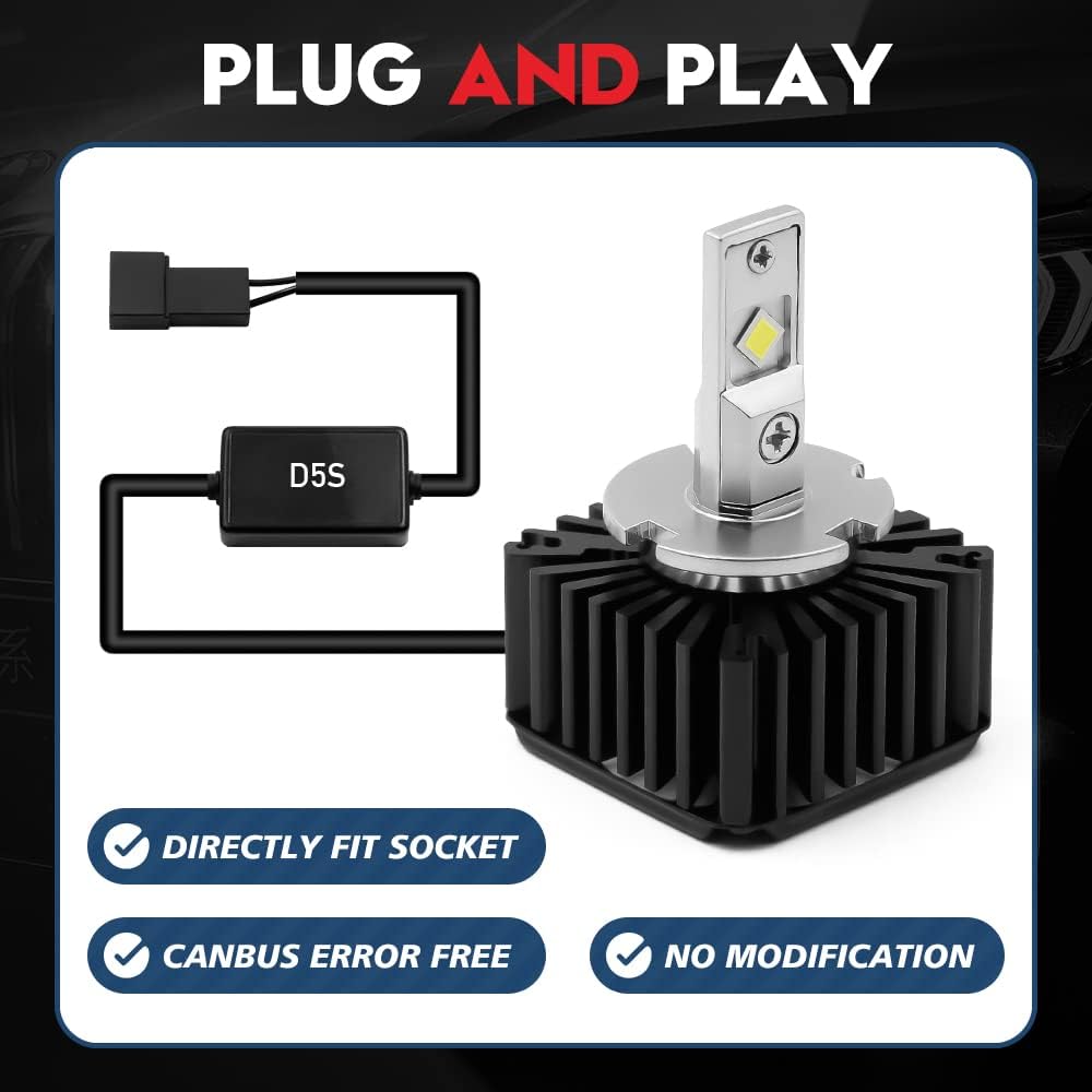 D5S LED Headlight Bulb Conversion Kit, 90W 9000Lms 6000K White, 24-CSP Chips, 2 Pack U719