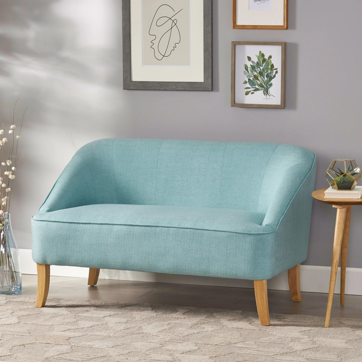 Light Blue Fabric Loveseat U6621