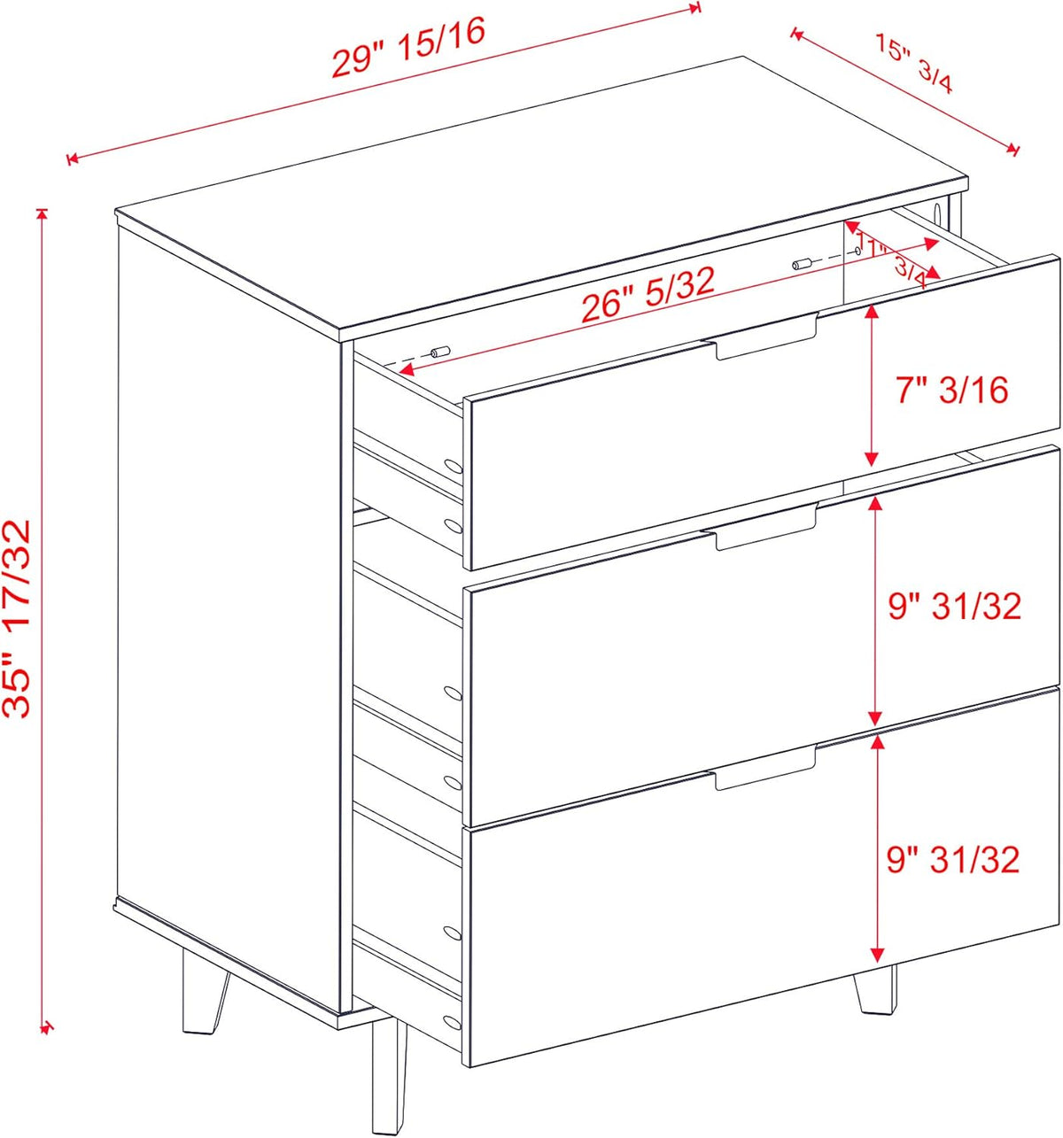 3 Drawer Wood Dresser X55439
