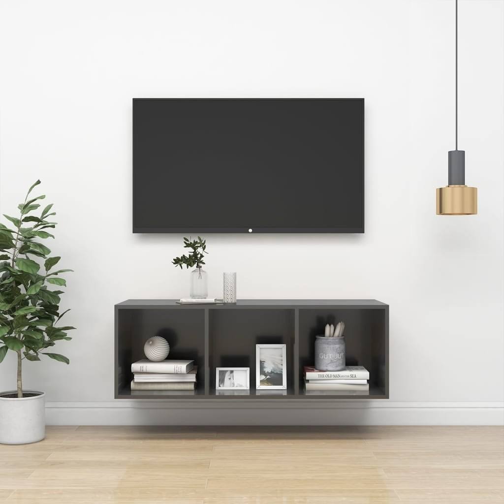 High Gloss Gray Wall-Mounted TV Cabinet Chipboard J55964