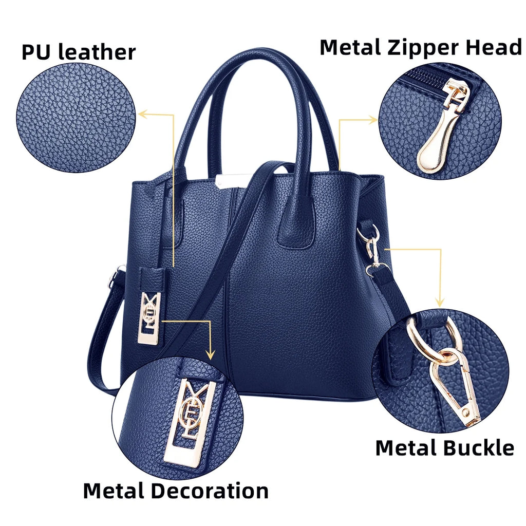 Blue Leather Tote Bag with Shoulder S228323