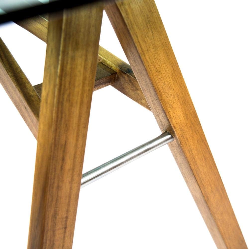 Mid-Century Tempered Glass Desk with Acacia Wood Frame Y870