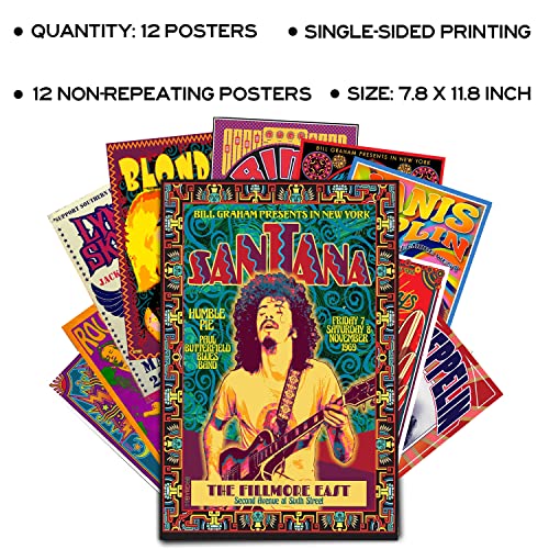 Vintage Rock Band Posters 12 Set 7.8X11.8 Inch W723824
