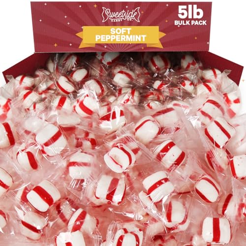 Soft Peppermint Candy Mints, 5lb bulk individually wrapped peppermint puffs E646