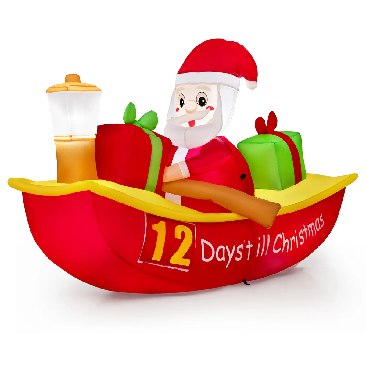 7 FT Christmas Inflatable Santa Claus Rowing Boat with Navigation Light N186860