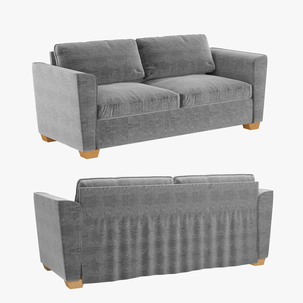 Grey Velvet Full Size Pull Out Sofa Bed with Foam Mattress I5427