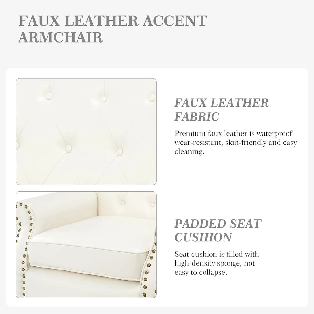 Ivory Faux Leather Accent Chair with Solid Wood Legs Z10207