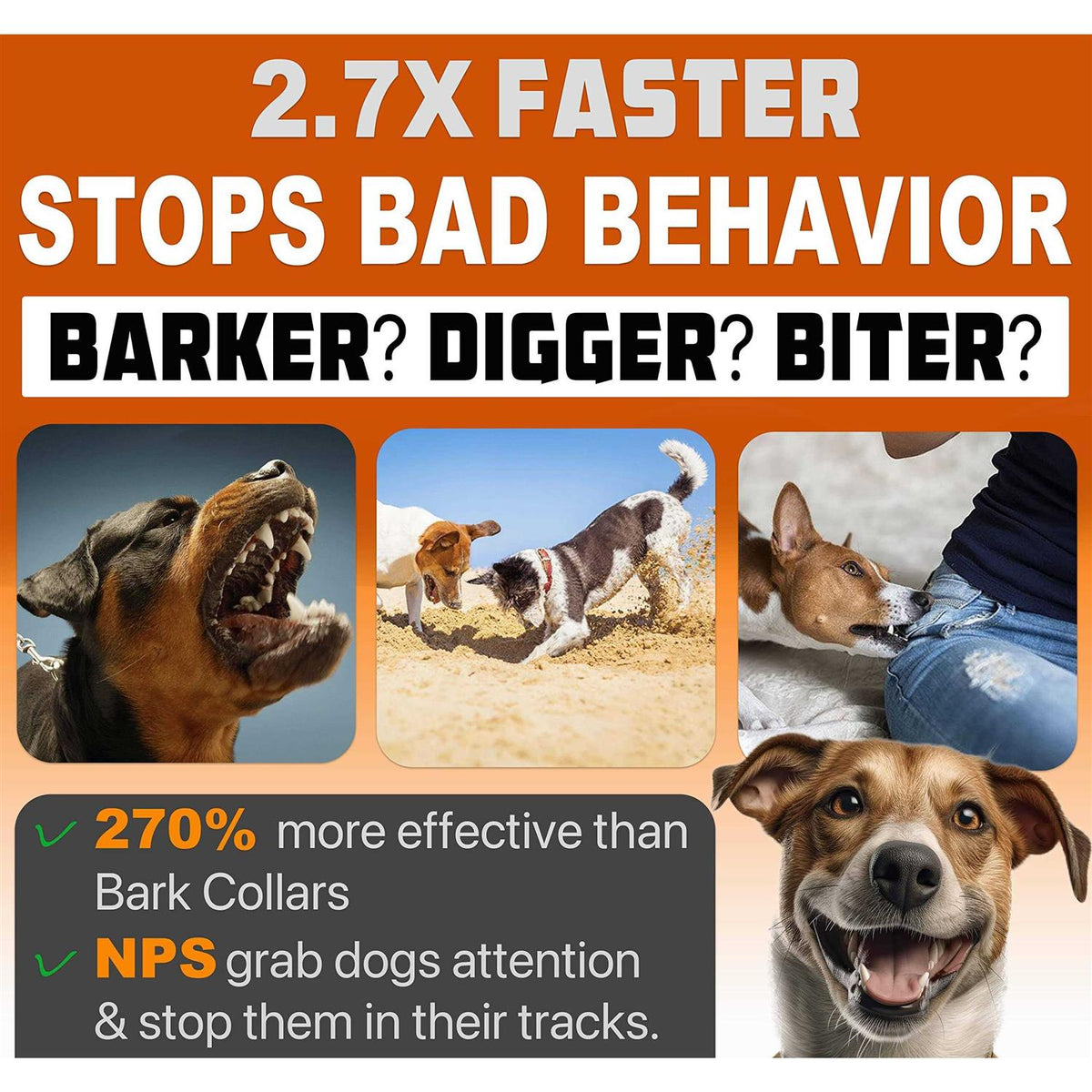 Dog Bark Deterrent Devices with 3X Sonic Emitters 50ft Range W4154