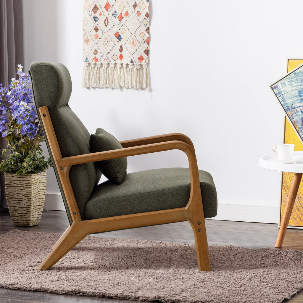 Mid-Century Modern Green Upholstered Accent Chair with Pillow C62308