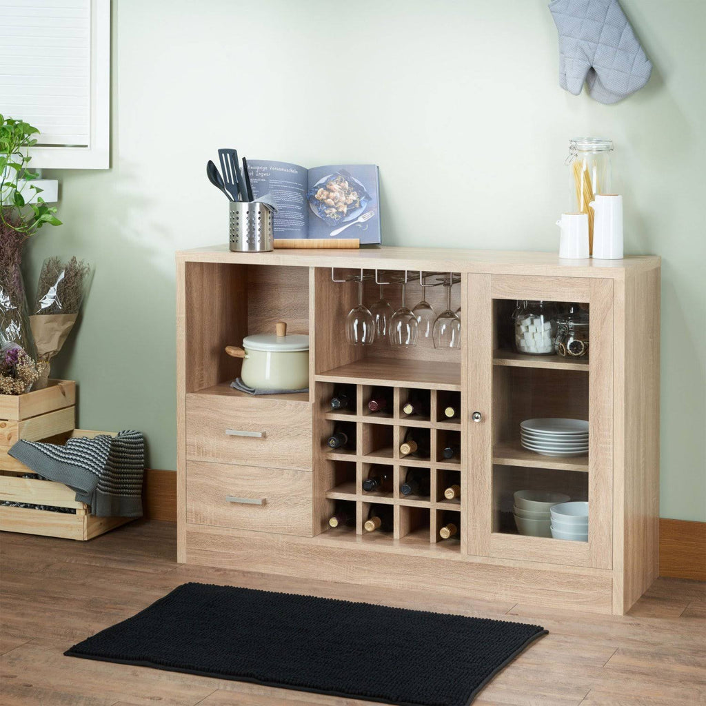 Contemporary Wooden Server with Side Door Storage Cabinets and Two Drawers Brown Y42442