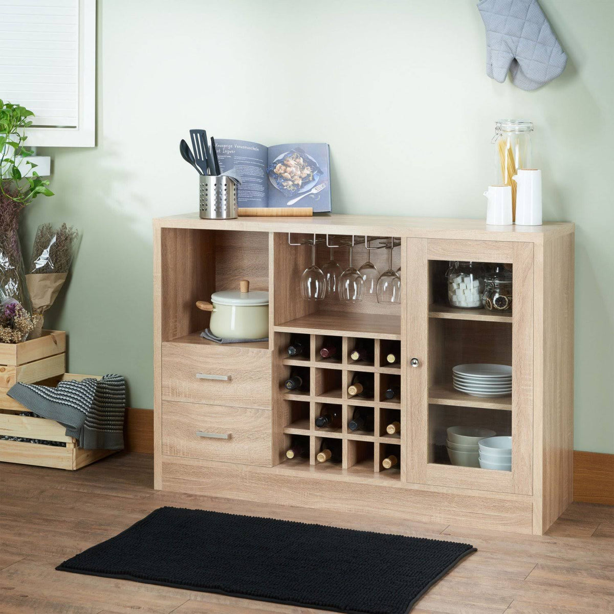 Contemporary Wooden Server with Side Door Storage Cabinets and Two Drawers Brown Y42442