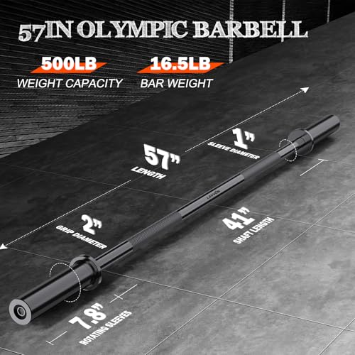 57" Olympic Barbell Bar, 2" Standard Straight Barbell Bars with 2 Spring Collars W151187